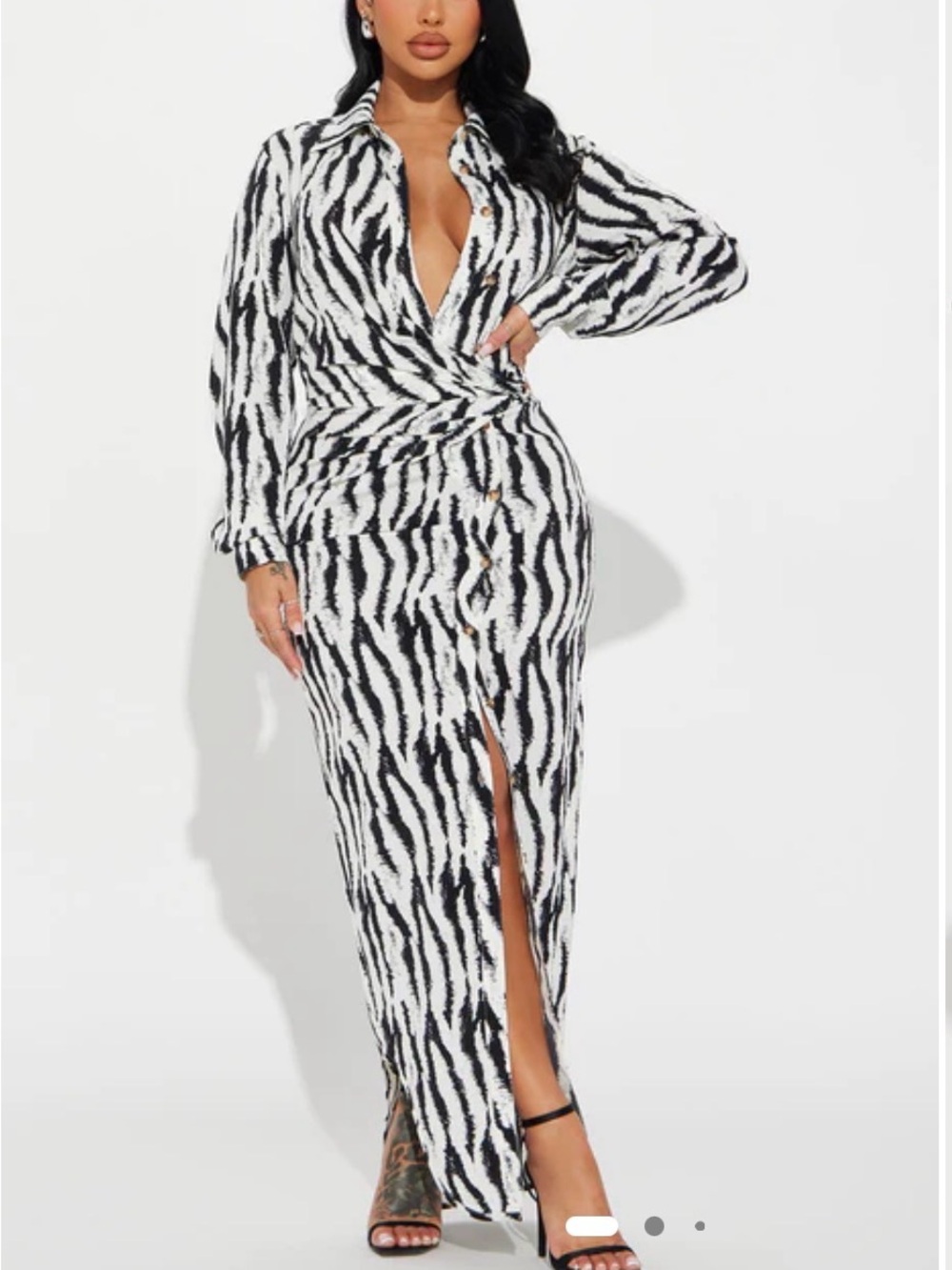 Fashion Nova Zebra-Print Twist Front Maxi Dress - Black & White